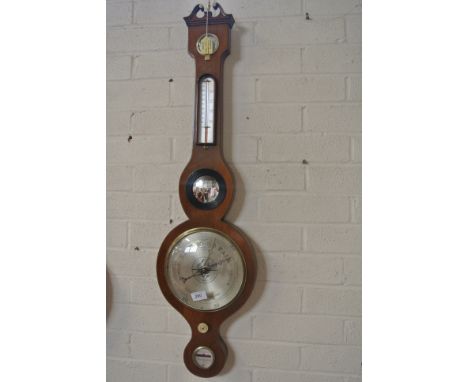 A 19th Century mahogany barometer with a thermometer over a silvered dial - 96cm