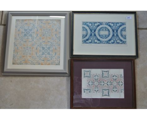 Selwyn Image 1849-1930 - Designs for tiles - Watercolour 17cm x 30cm - signed and inscribed, with two other tile designs