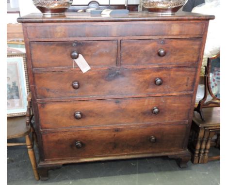 An early Victorian mahogany chest fitted two short over three graduated long drawers on ogee bracket feet, W. 130cm.