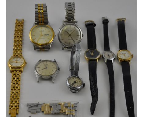 A gentleman's Rotary wristwatch, steel case and strap, with a silvered dial and baton numerals, together with seven further w