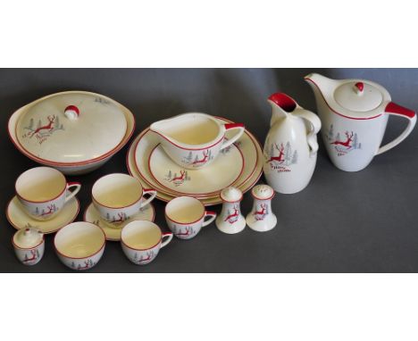 A Crown Devon dinner and tea service for six place settings including coffee cups, cruet and serving items, (qty).