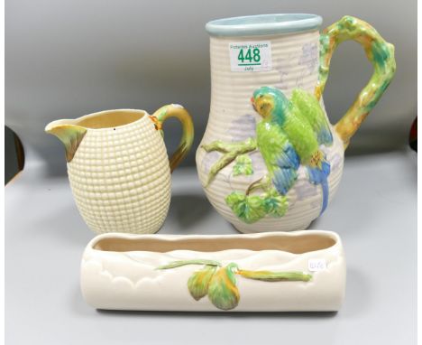 Clarice cliff parrot jug: together with sweetcorn jug and planter (3) 