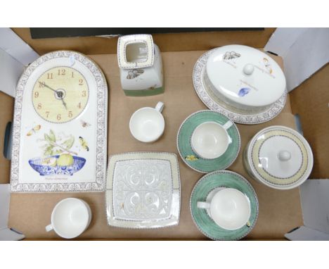 Wedgwood Sarah's garden dinner ware: to include kitchen clock, utensil jar, 4 x small cups &amp; saucers, butter dish and cov