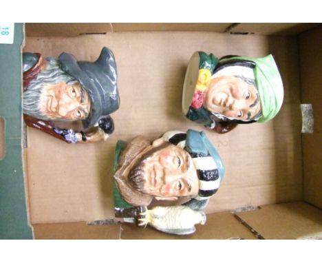 Three Royal Doulton large character jugs to include: Sairy Gamp, Rip Van Winkle &amp; The Falconer (2nds) (3). 