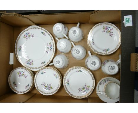 Royal Grafton floral part tea set: to include 7 cups, 8 saucers and side plates, cake plate, sugar bowl and milk jug 