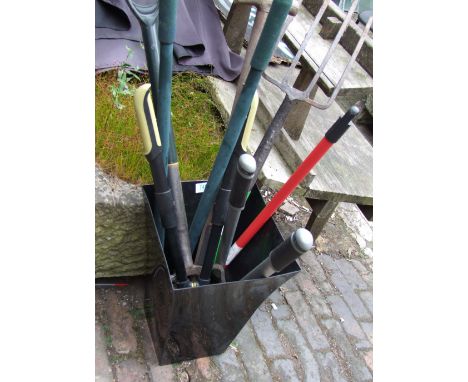 A collection of garden tools to include shears, lobbers, forks etc 