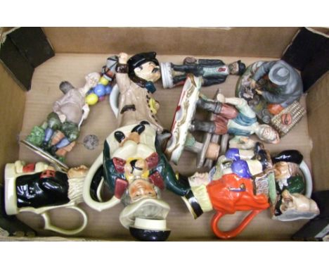 A mixed collection of ceramic items to include: Tony Woods teapot, toby jugs, Roy Kirkham figure etc (1 tray). 
