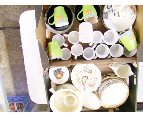 A mixed collection of ceramic items: Bunnykins cup, decorative wall plates, cups, plates etc (2 trays). 
