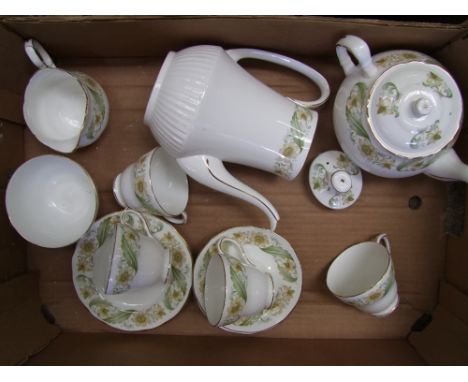 Duchess greensleeves patterned tea ware: to include teapot, coffee pot milk, sugar, side plates , cups &amp; saucers 