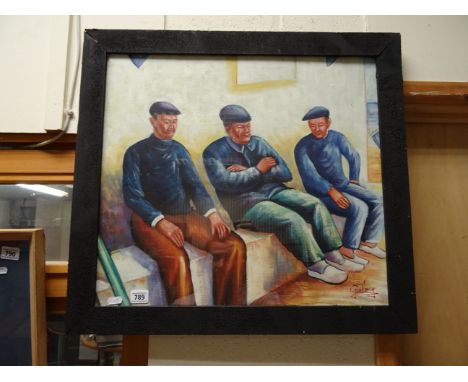 An oil painting portrait of Basque peasants in discussion