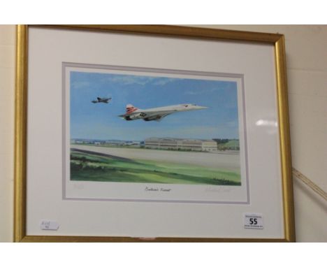 Framed and Glazed Signed Limited Edition Michael Long Print ' Britain's Finest ' depicting Concorde and Spitfire at Filton, n