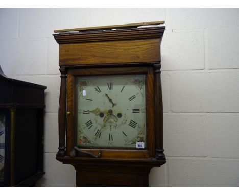 An early 19th century oak longcase clock; the painted dial for James Cole of Stowey; with subsidiary second hand and date ape