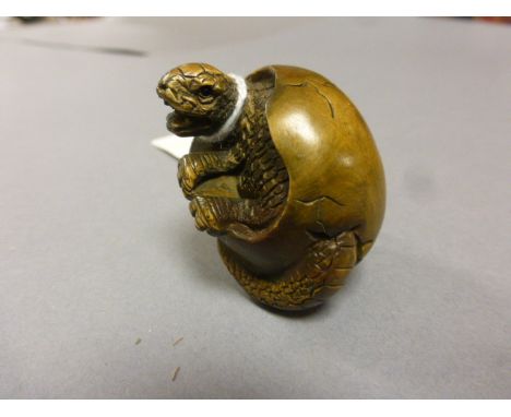 A Japanese fruitwood netsuke of a turtle