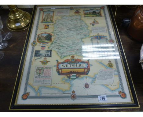 A Country Man map of Wilshire together with two hunting prints and a print of a mountainous scene