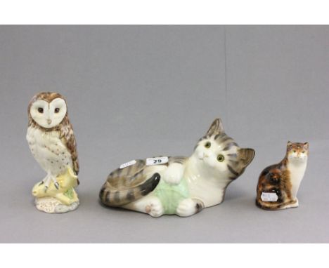 Just Cats & Co Ceramic Cat, Babbacombe Pottery Cat plus a Royal Doulton Whyte & Mackay Barn Owl Scotch Whiskey Decanter