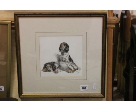 Framed after Cecil Aldin coloured print of two spaniels