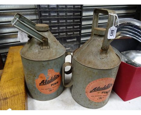 Two vintage Aladdin Pink paraffin cans