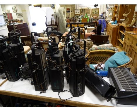 A large quantity of studio lighting