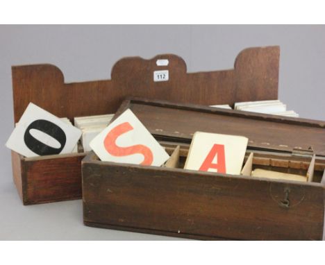 Wooden church hymn number shelf with two wooden boxes of numbers