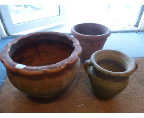Three vintage terracotta planters