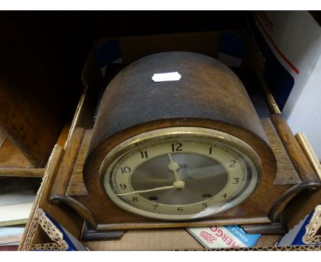 A box of various collectibles to include a Smiths mantle clock; a mathematics set etc