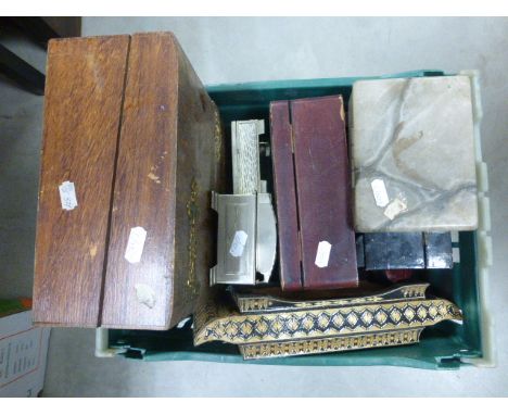 Mixed lot of 7 vintage boxes to include Alabaster, writing box, straw work etc
