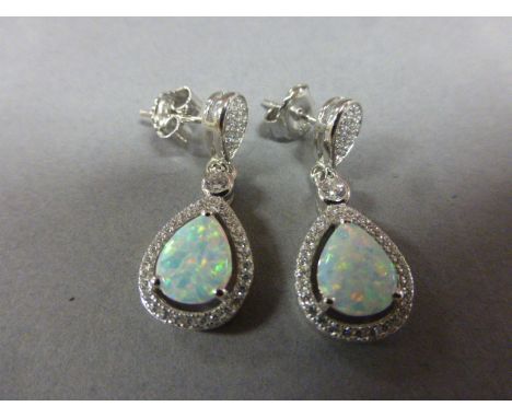 Silver plated opal & cz earrings