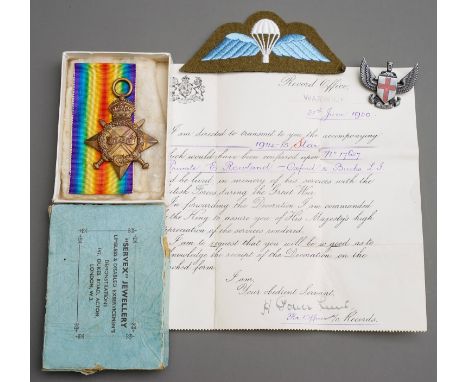WW1 British Casualty 1914-15 Star to 17627 Pte Edwin Rowlands, 5th Oxford and Buckinghamshire Light Infantry together with aw