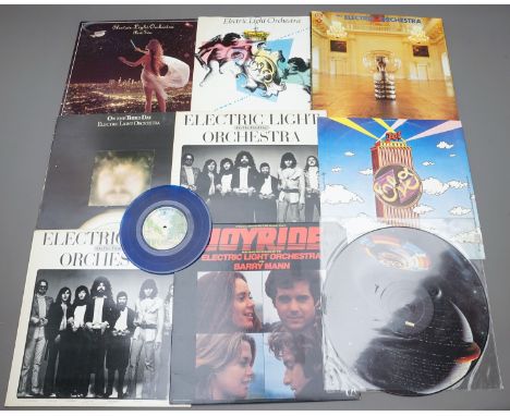 E.L.O Electric Light Orchestra a collection of vinyl lp and 12 inch records including multiple copies of the same album and s