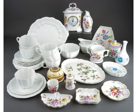 Collection of Royal Crown Derby posies pattern porcelain to include clock, penguin paperweight, loving cups and trinkets. Tog