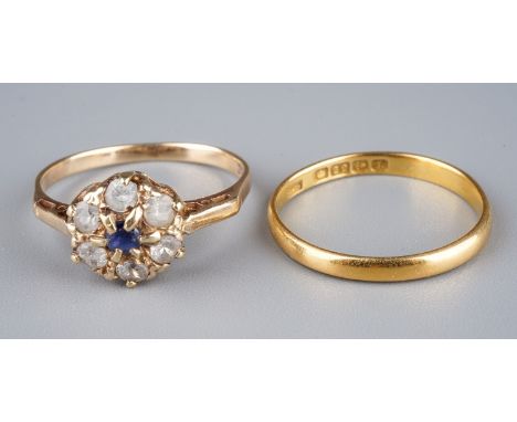 A 22ct ring; and a 9ct gold white and blue sapphire ring (2) 
