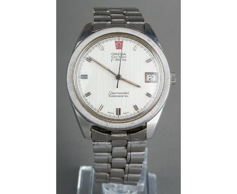 A gentleman's Omega Electronic F300Hz Seamaster Chronometer stainless steel wristwatch, 30mm circular silver dial, baton indi