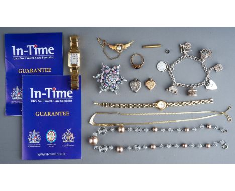 A collection of jewellery, including a 9ct gold and garnet dress ring, gross weight approx 2.8g; an Edwardian yellow metal an