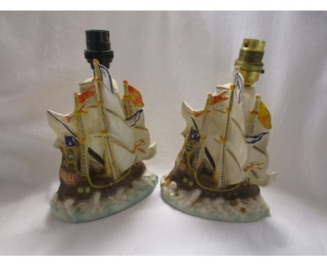 Pair of ceramic galleon lamp bases, probably Czechoslovakian