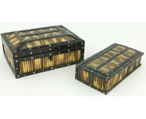 2 19th century Anglo-Indian porcupine quill and ebony boxes,
largest width 8.5" and a Victorian mahogany sarcophagus shaped t
