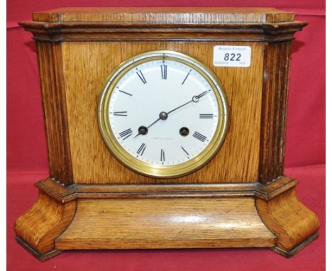 An oak cased 2-train mantel clock,
dial marked Achille Brocot, height 10".