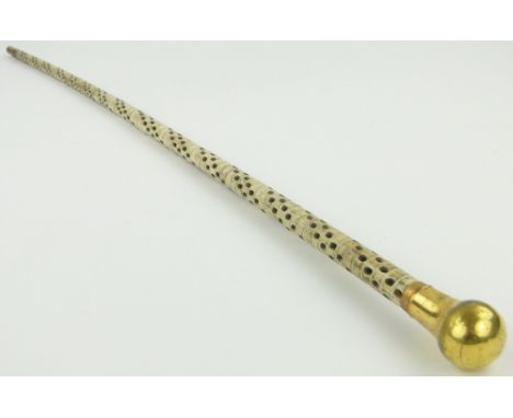 A Victorian shark vertebrae walking stick,
with gold plated top, length 35.5".