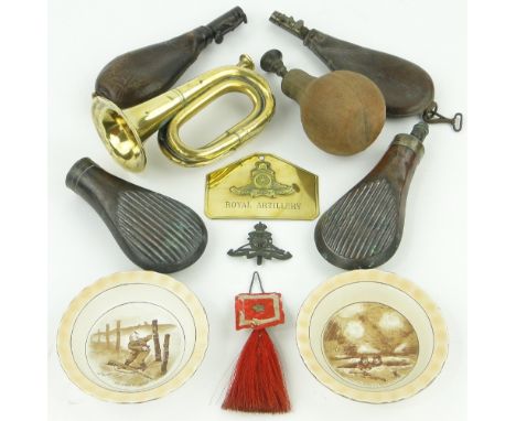 Collection of Militaria,
including a small brass bugle, powder horns, etc.