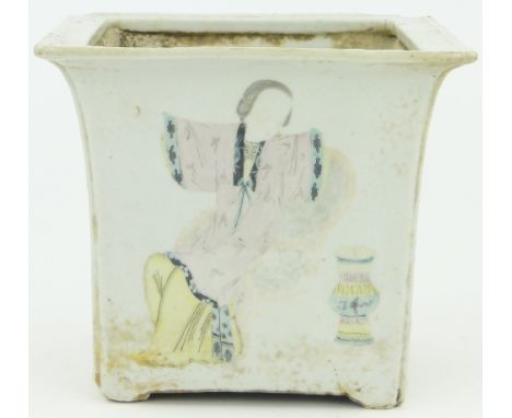 A Chinese porcelain Republic Period planter,
with painted figures and text, height 7", width 8".