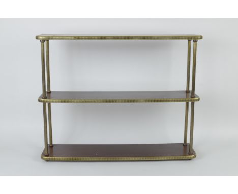 A 19th Century mahogany and brass edged three tier Wall Shelf, 2ft W x 1ft 7in H