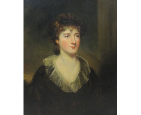 ATTRIBUTED TO JAMES NORTHCOTE R.A. (1746-1831)Portrait of a Lady, quarter lengthwearing a black dress with lace trimmed colla