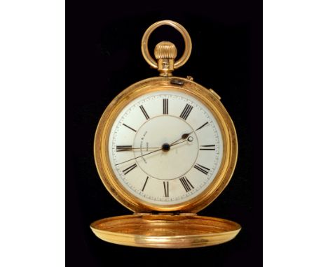 A Hunter Pocket Watch the white enamel dial with roman numerals and sweep seconds hand in 18ct gold case by Thos Russell and 