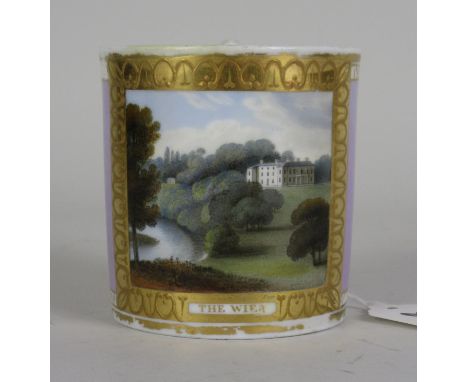 Herefordshire Interest: A Chamberlains Worcester titled landscape Mug, c. 1820, Painted in the style of Thomas Baxter with a 