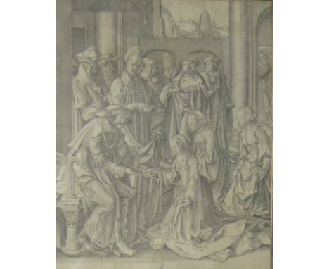 LUCAS VAN LEYDEN (1494-1533)Esther before Ahasuerus with members of court beyond (Bartsch VII.354.31)engraving, lettered with
