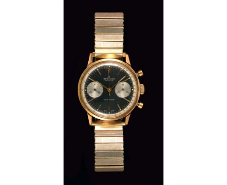 A 1960's Breitling Top Time Chronograph Wristwatch, the black dial with applied baton markers, sweep seconds hand, two subsid