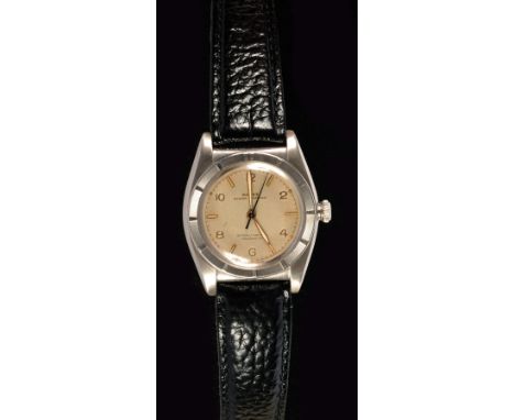 A 1940's Gentleman's Rolex Oyster Perpetual 'bubbleback' Chronometer Wristwatch, the silvered dial with alternating arabic nu