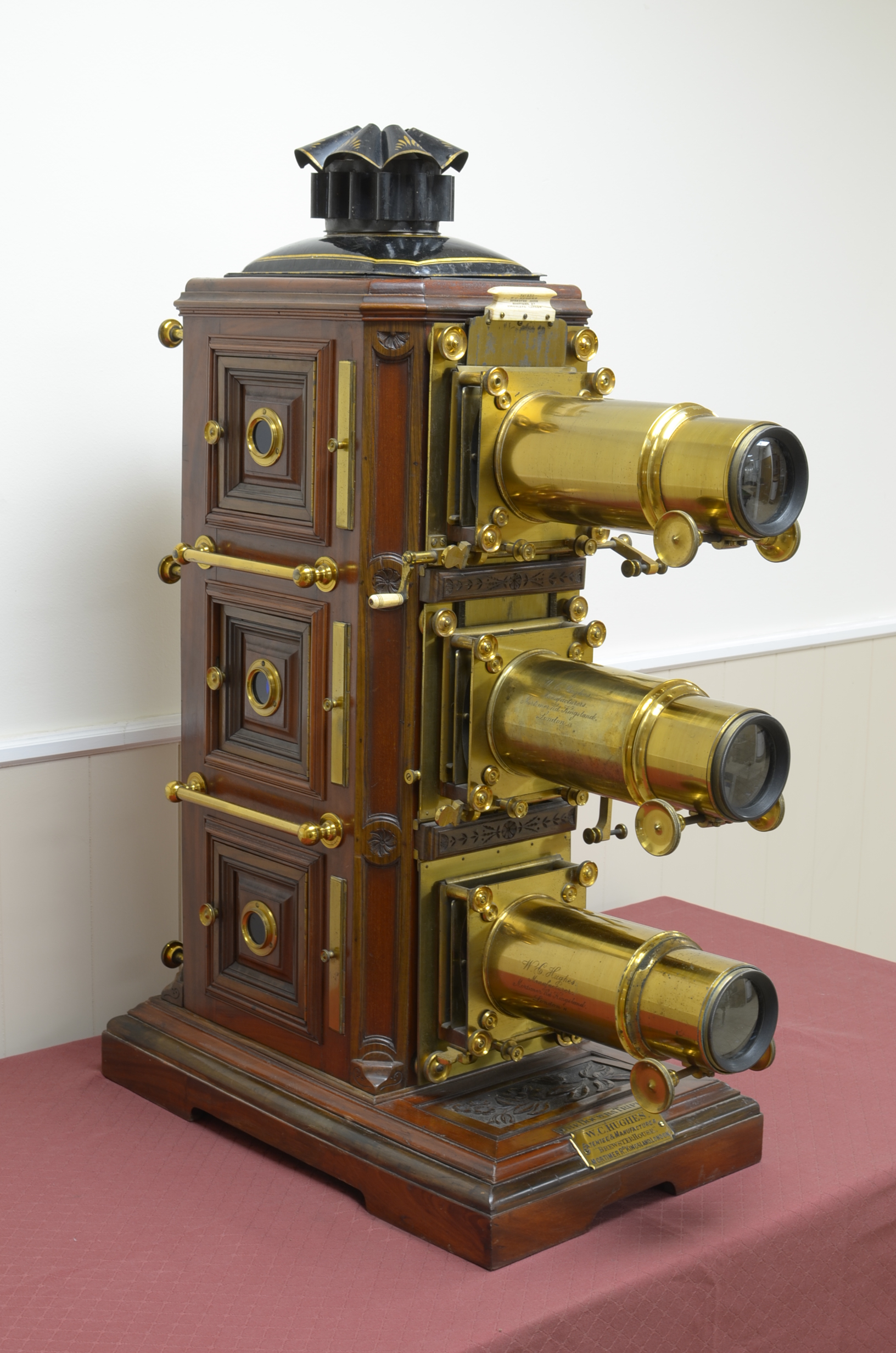 A Late 19th Century Mahogany And Rosewood Cased Triunial Magic Lantern