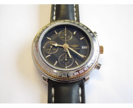 A Gentleman's Breitling Windrider Astromat Longitude Chronograph ref: D20405, the black textured dial with applied gold baton