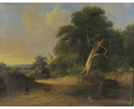 CIRCLE OF SAMUEL D COLKETT (1806-1863)A wooded Landscape with Figures on a Trackbears old inscription ‘R Dixon’ versooil on c