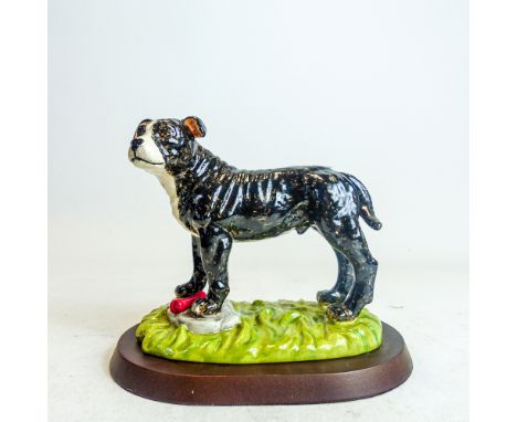 Royal Doulton model of a Staffordshire Bull Terrier on wood base, RDA67, from the terrier dog collection,h.16cm.